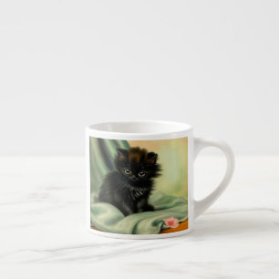 Xícara De Espresso Ilustração Vintage Black Kitten
