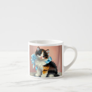Xícara De Espresso Ilustração Vintage Calico Kitten