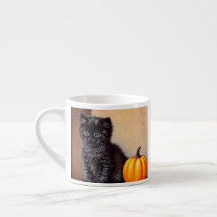 Xícara De Espresso Ilustração Vintage Halloween Black Kitten