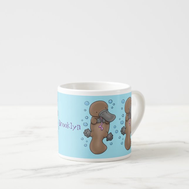 Xícara De Espresso Imagem de desenho animado de platypus de bebê feli (Frente Esquerda)