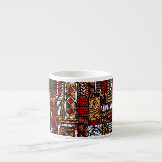 Xícara De Espresso Impressão de Étnica Bordada de Estilo de Patchwork (Frente)