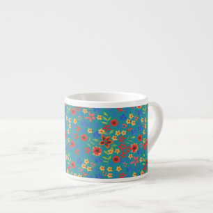 Xícara De Espresso Impressão Floral Retro Chic na Teal Espresso Mug