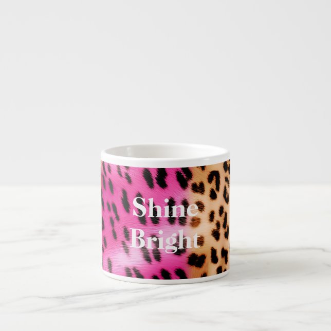 Xícara De Espresso Impressão Leopardo Dourada rosa (Frente)