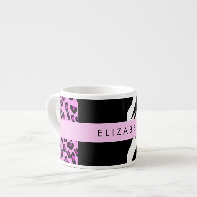 Xícara De Espresso Impressão Leopardo, Impressão Zebra, Rosa, Seu Nom (Frente Esquerda)