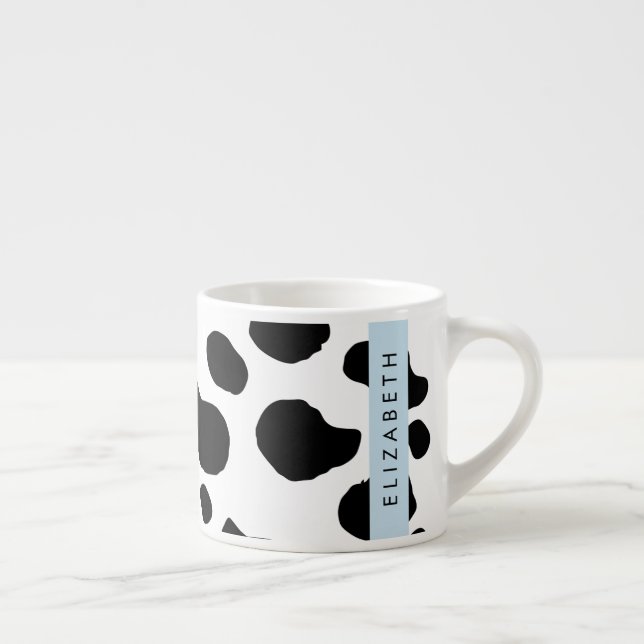 Xícara De Espresso Impressão, Pontos De Vaca, Preto E Branco, Seu Nom (Direita)