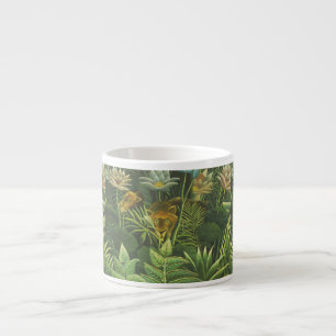 Xícara De Espresso Impressão Vintage de Leão na Selva Tropical de Hen