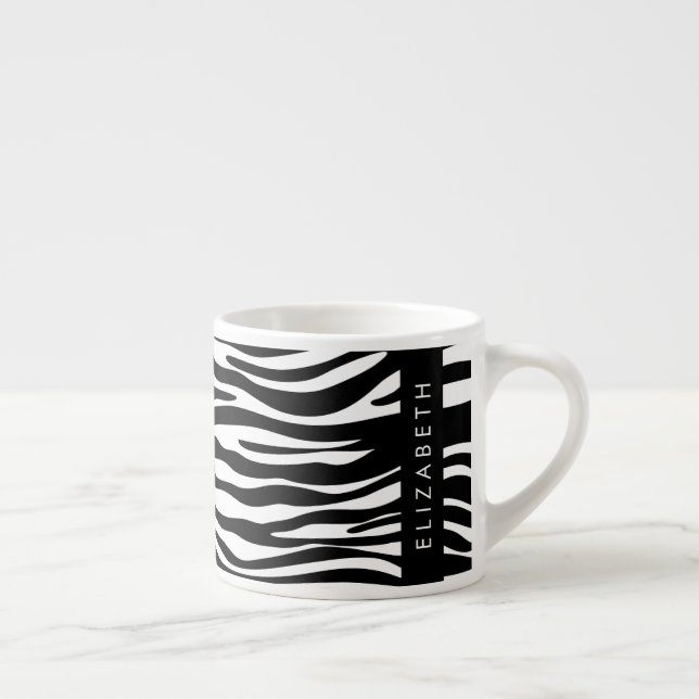 Xícara De Espresso Impressão Zebra, Stripes, Preto E Branco, Seu Nome (Direita)