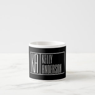 Xícara De Espresso Iniciais Modernas e Logotipo de Nome Preto e Bra