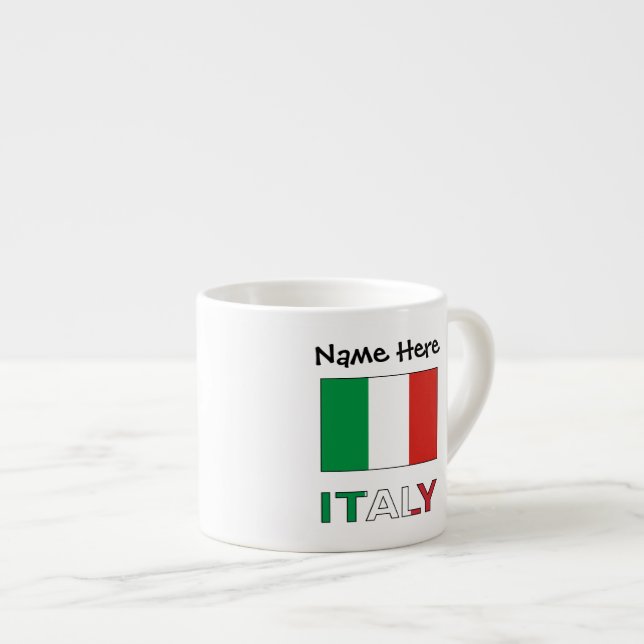 Xícara De Espresso Itália e Sinalizador Italiano com Seu Nome (Frente Esquerda)
