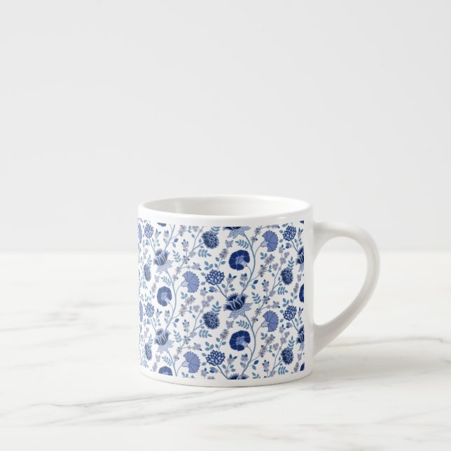 Xícara De Espresso Jacobean Floral Rpt Pattern Blues em Branco (Direita)