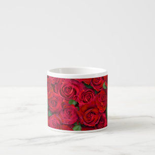 Xícara De Espresso Jardim de Rosas Vermelhas Padrão Floral Romântico