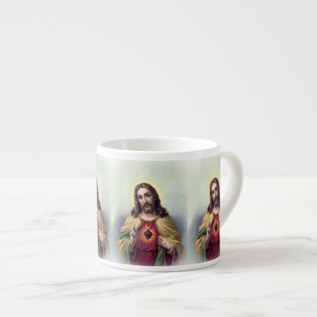 Xícara De Espresso Jesus com Coração Brilhante (Frente Esquerda)