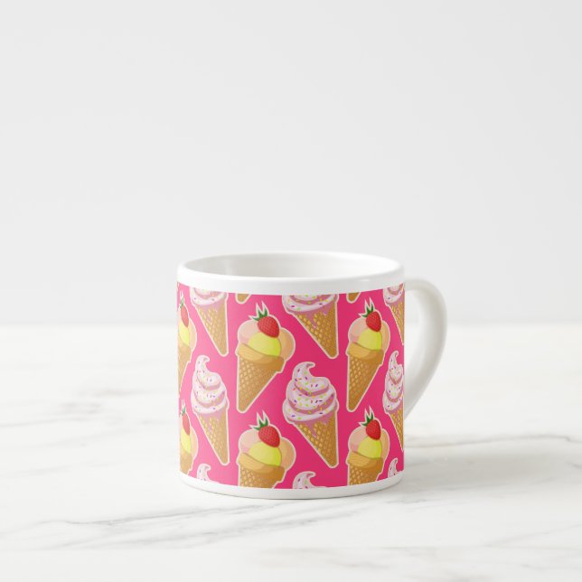 Xícara De Espresso Kawaii pink pattern with strawberry ice cream  (Frente Esquerda)