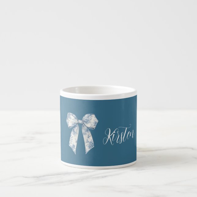 Xícara De Espresso Laço Floral Branco Azul (Frente)
