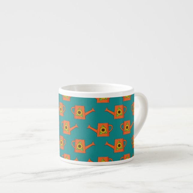 Xícara De Espresso Lata de Água Laranja com Girassol (Frente Esquerda)