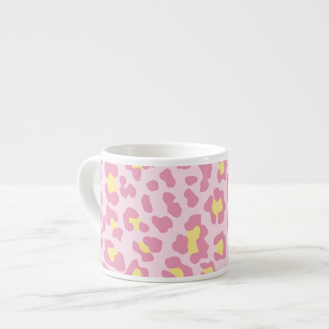 Xícara De Espresso Leopardo - Impressão rosa e amarelo (Frente Esquerda)