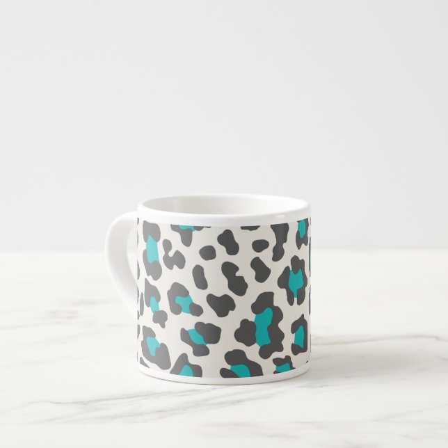 Xícara De Espresso Leopardo Impresso Aqua, Cinzas, Branco (Frente Esquerda)