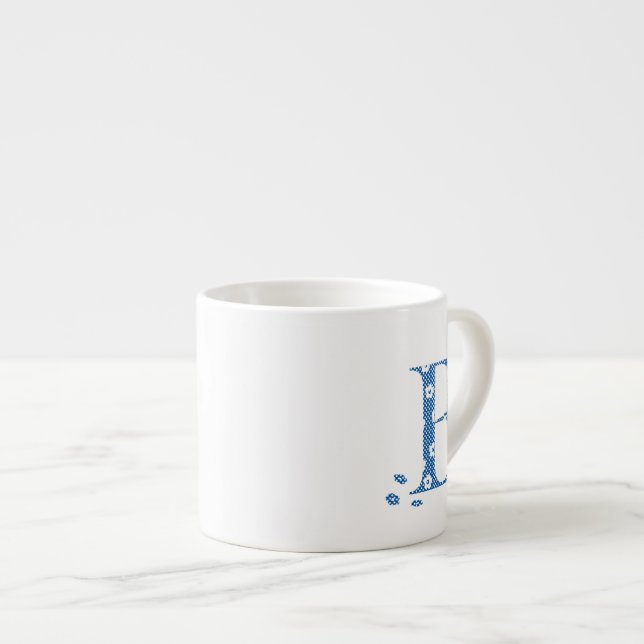 Xícara De Espresso Letra B do padrão da flor (azul) (Frente Esquerda)