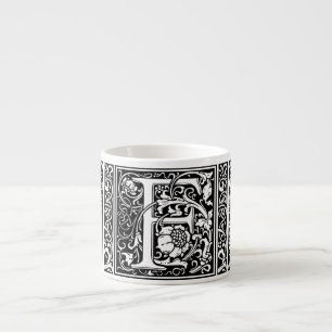 Xícara De Espresso Letra F Monograma Medieval Arte Nova