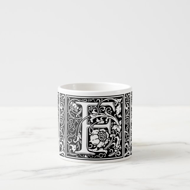 Xícara De Espresso Letra F Monograma Medieval Arte Nova (Frente)