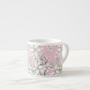 Xícara De Espresso Lillies Brancos na Ilustração de Fundo Rosa