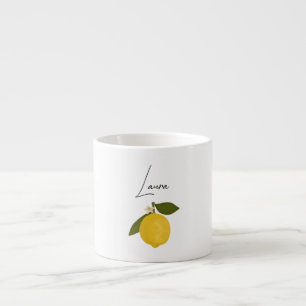 Xícara De Espresso Limão Amarelo com Folhas Verdes   Citrino Fresco 