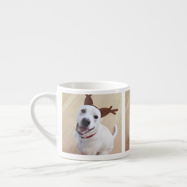 Xícara De Espresso Lindo Rena Branco Sorridente Cachorro de Natal (Esquerda)