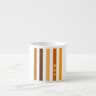 Xícara De Espresso Listras Verticais Laranja Bege Monograma