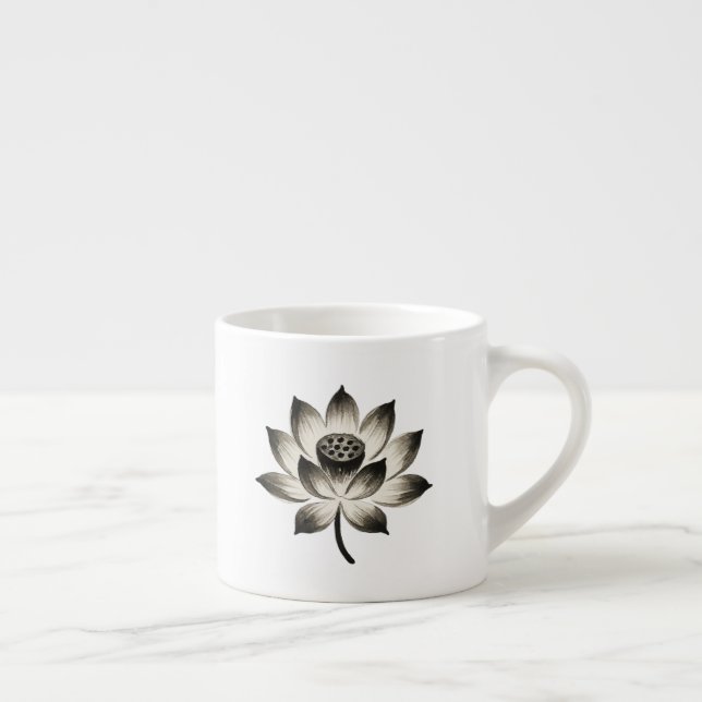 Xícara De Espresso Lotus Graceful - Flor de Pincel de Tinta ativada (Direita)