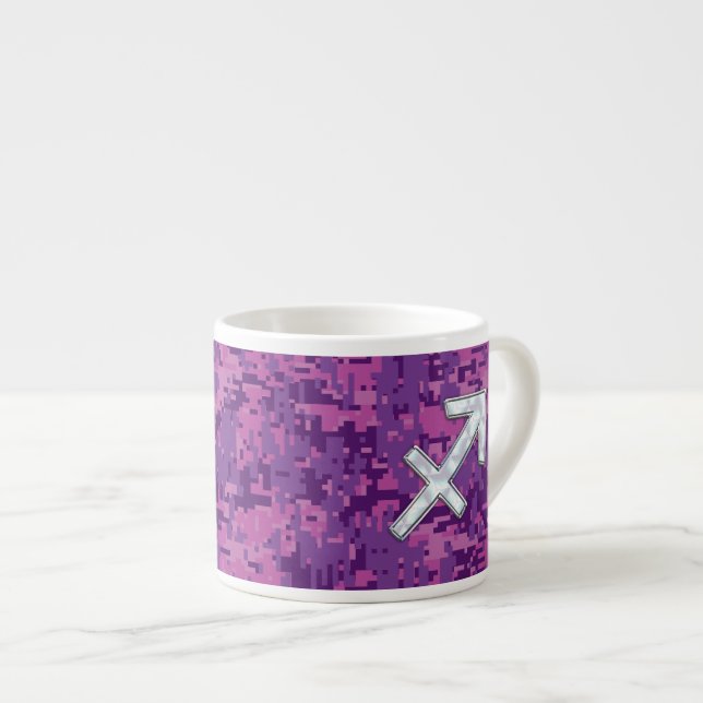 Xícara De Espresso Mãe de Pearl Sagittarius Símbolo Fuchsia Camo (Frente Esquerda)