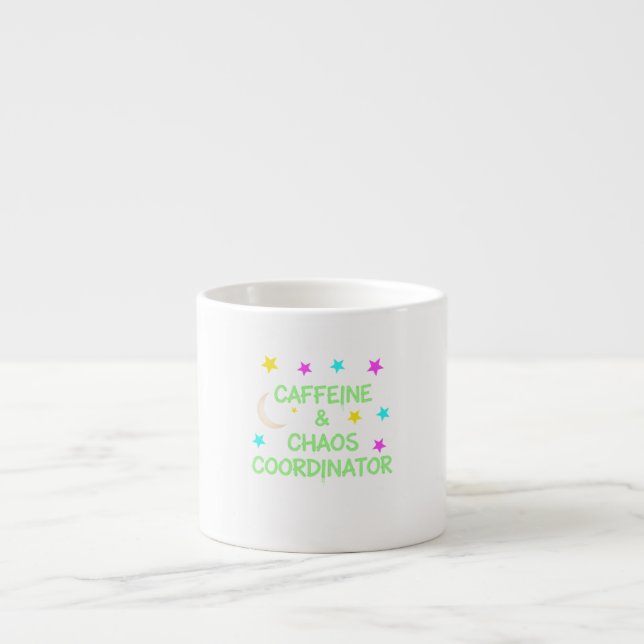 Xícara De Espresso Mãe Life Mug Caffeine & Chaos Coordenador para Mãe (Frente)