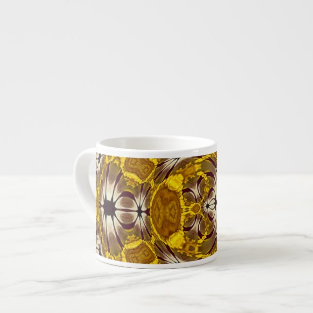 Xícara De Espresso Mandala Boho Padrão Floral Dourado (Frente Esquerda)