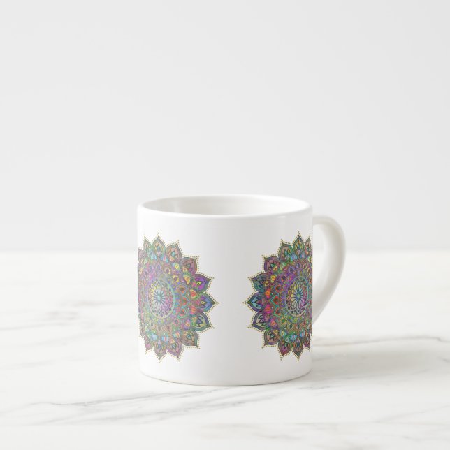 Xícara De Espresso Mandala Colorida com Estilo Índia 1 (Frente Esquerda)