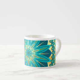 Xícara De Espresso Mandala Flor de Ouro Azul