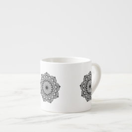 Xícara De Espresso Mandala Preto em Fundo Branco