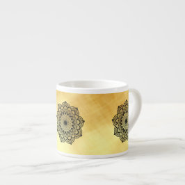 Xícara De Espresso Mandala Preto em Fundo Dourado Suave