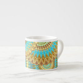 Xícara De Espresso Mandala Sobreposta Azul Marrom Dourado