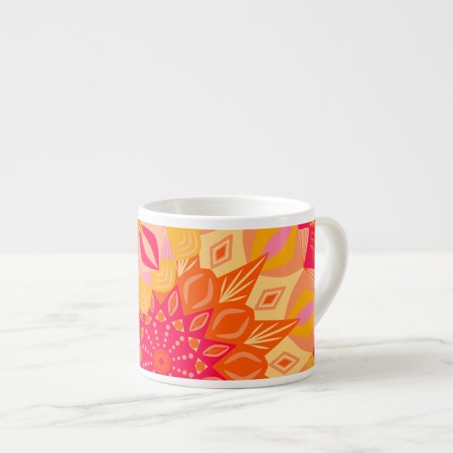 Xícara De Espresso Mandala Sobreposta Laranja Rosa Amarelo (Frente Esquerda)
