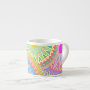 Xícara De Espresso Mandala Sobreposta Rosa Azul Amarelo Verde-água Ro