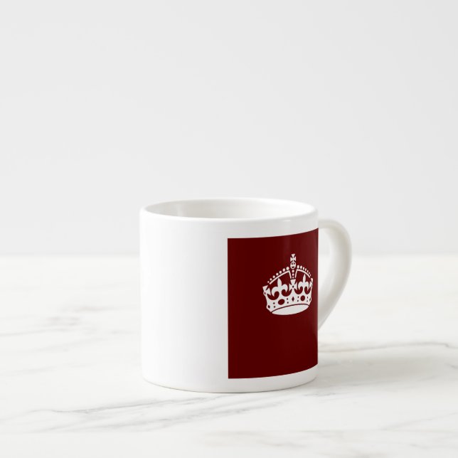 Xícara De Espresso Mantenha Calma Coroa Borgonha Acento Vermelho (Frente Esquerda)