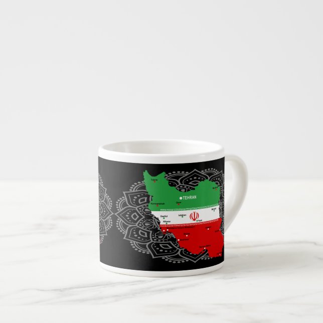 Xícara De Espresso Mapa do Irã com Bandeira e Emblema (Frente Esquerda)