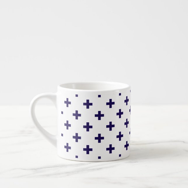Xícara De Espresso Marinho azul polka cruza em branco (Esquerda)