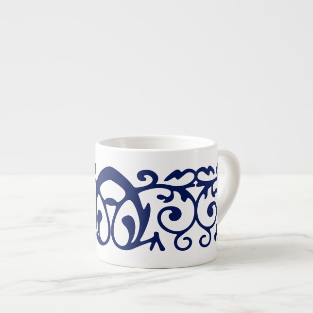 Xícara De Espresso Marinho Elegante, Blue e White Espresso Mug (Frente Esquerda)