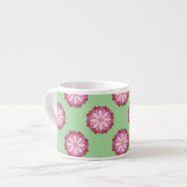Xícara De Espresso Medalhão Verde-Asiático Pastel Rosa Floral