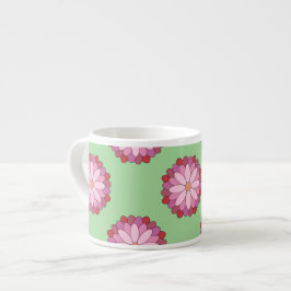 Xícara De Espresso Medalhão Verde-Asiático Pastel Rosa Floral