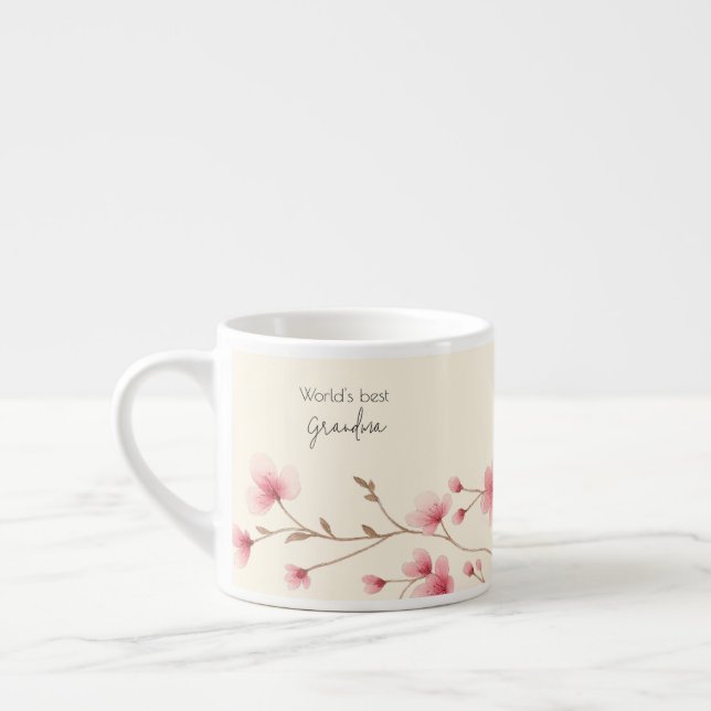 Xícara De Espresso Melhor Avó do Mundo - Pastel Floral Personalizado (Esquerda)