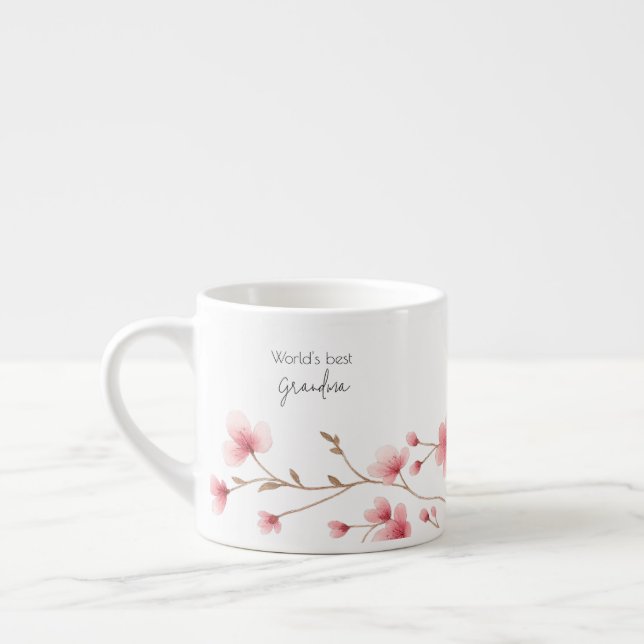 Xícara De Espresso Melhor Avó do Mundo - Pastel Floral Personalizado (Esquerda)