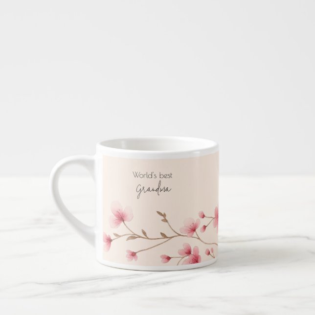 Xícara De Espresso Melhor Avó do Mundo - Pastel Floral Personalizado (Esquerda)