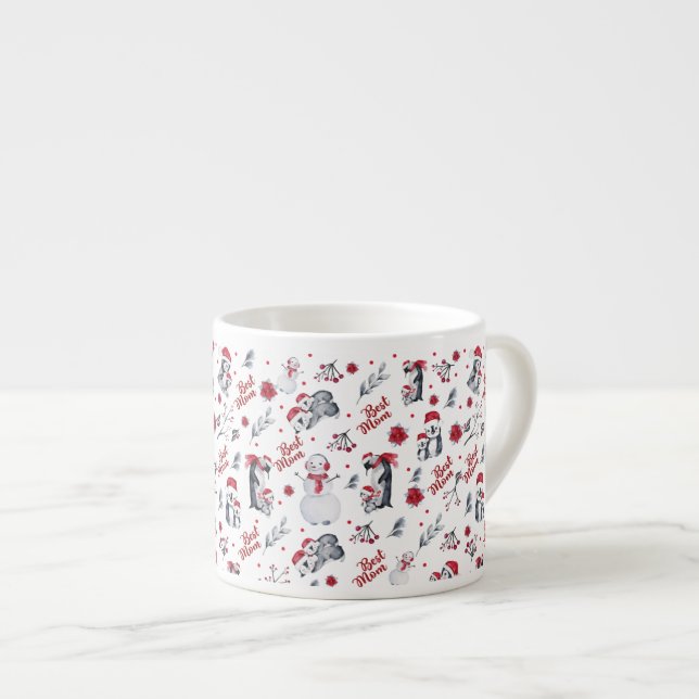 Xícara De Espresso Melhor Padrão de Natal da Mãe Pinguim (Frente Esquerda)