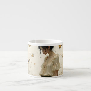 Xícara De Espresso Menina Etérea com Borboletas na Natureza